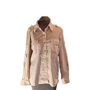 Chico's Design Size 2 Women's Long Sleeve Button Up Safari Shirt